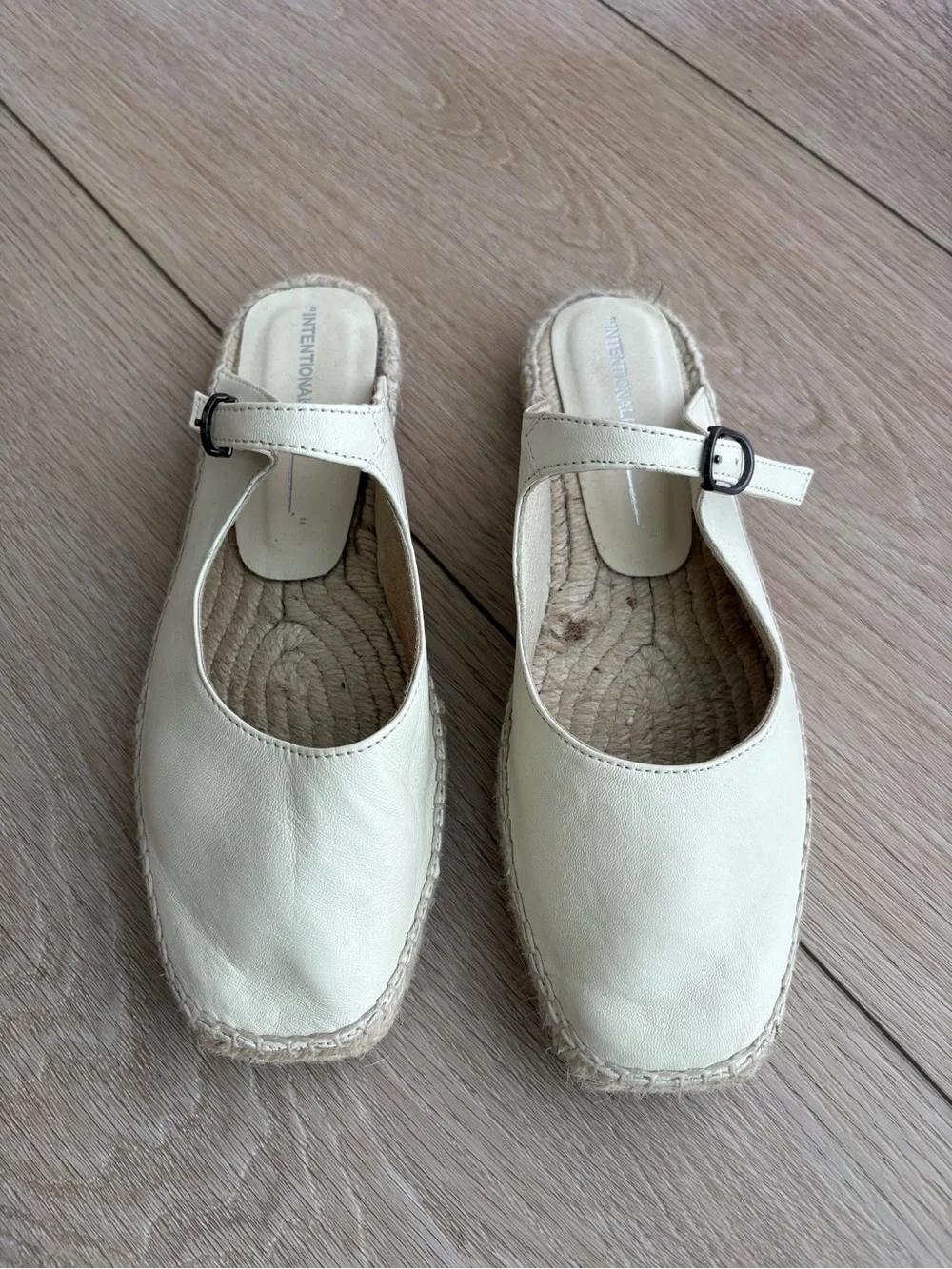 INTENTIONALLY BLANK Cream Leather Espadrille Mule with Buckle Strap